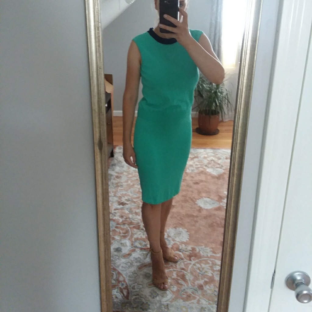 St. John Marie Gray Green Knit Skirt Top Set